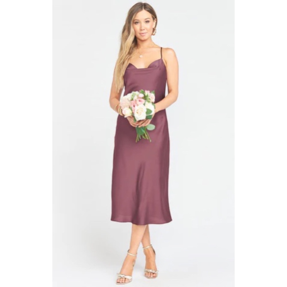 Show Me Your Mumu Verona Cowl Dress in Dusty Plum Luxe Satin Bridesmaid, NWT